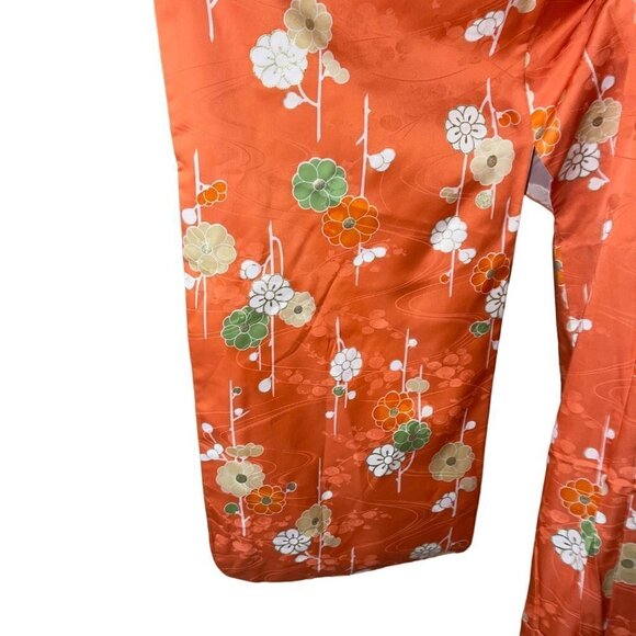 Womens Kimono One Size Orange Maxi Length Tie Front Lined Floral Embossed - Picture 15 of 16